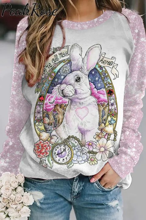 Egg Glitter Rabbit White Sweatshirt S / Photo Color