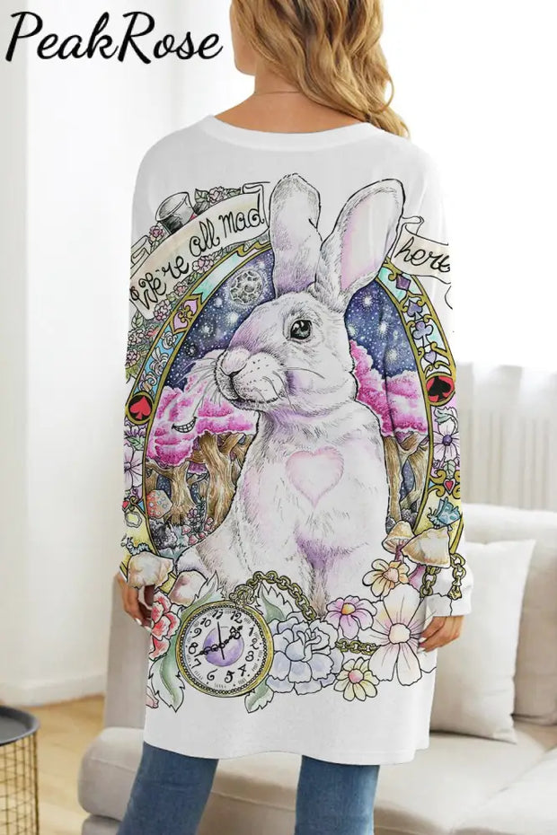 Egg Glitter Rabbit White Tunic With Pockets