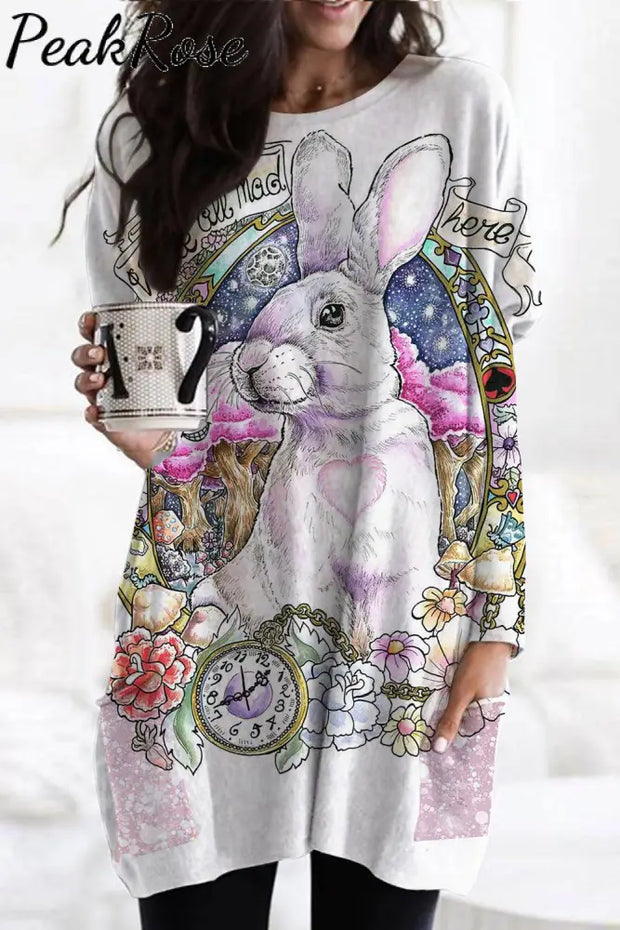 Egg Glitter Rabbit White Tunic With Pockets S / Photo Color