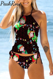 Elf Dance Print Bikini Swimsuit S / Black