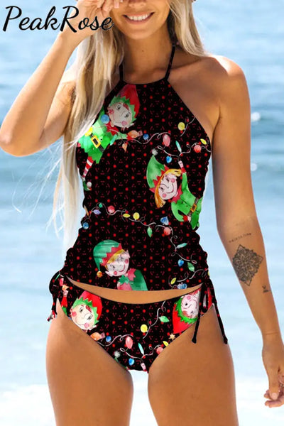 Elf Dance Print Bikini Swimsuit S / Black