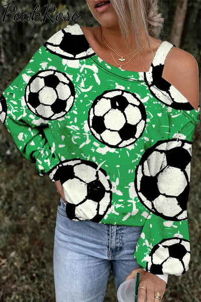 Engraving Football On Grass Print Off-Shoulder Blouse