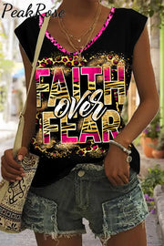 Faith Over Fear Tank S / Photo Color V-Neck Top