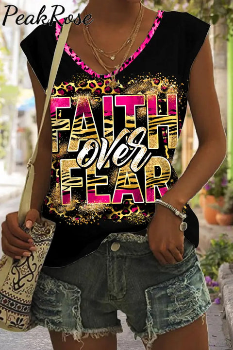 Faith Over Fear Tank S / Photo Color V-Neck Top