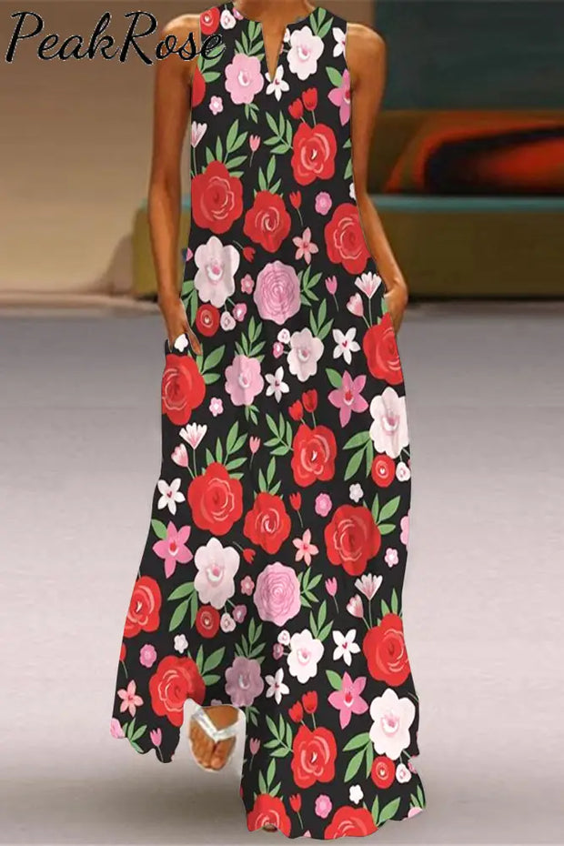 Falling In Love Floral Sleeveless Maxi Dress