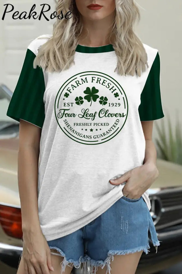 Farm Fresh Four Leaf Clovers Est 1929 Round Neck T-Shirt