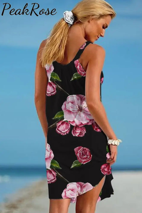 Fashion Floral Print Vintage Beach Sleeveless Dress