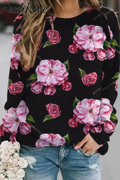 Fashion Floral Print Vintage Sweatshirt S / Black