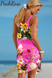 Favorite Sunset Gold Daffodil Flowers Pink Sleeveless Dress