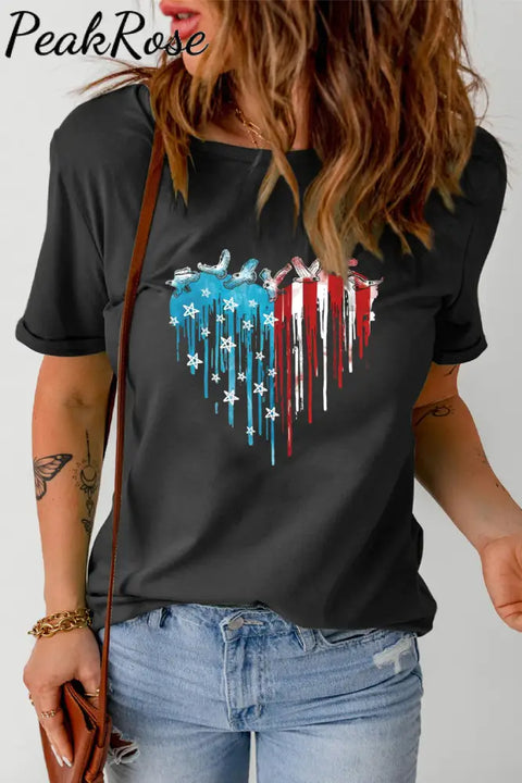 Flag Heart Shape Star Birds Print T-Shirt T-Shirt