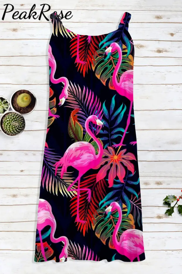 Flamingo Print Beach Sleeveless Dress