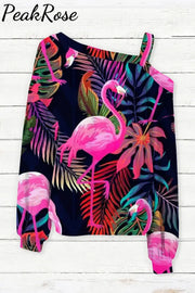 Flamingo Print Off-Shoulder Blouse