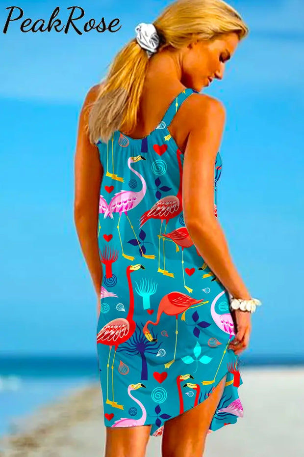 Flamingo Print Sleeveless Dress