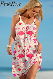 Flamingo Print Sleeveless Dress S