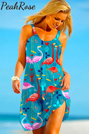 Flamingo Print Sleeveless Dress S