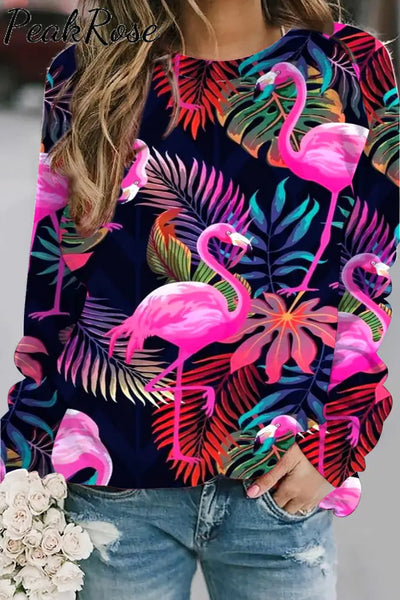 Flamingo Print Sweatshirt S / Black