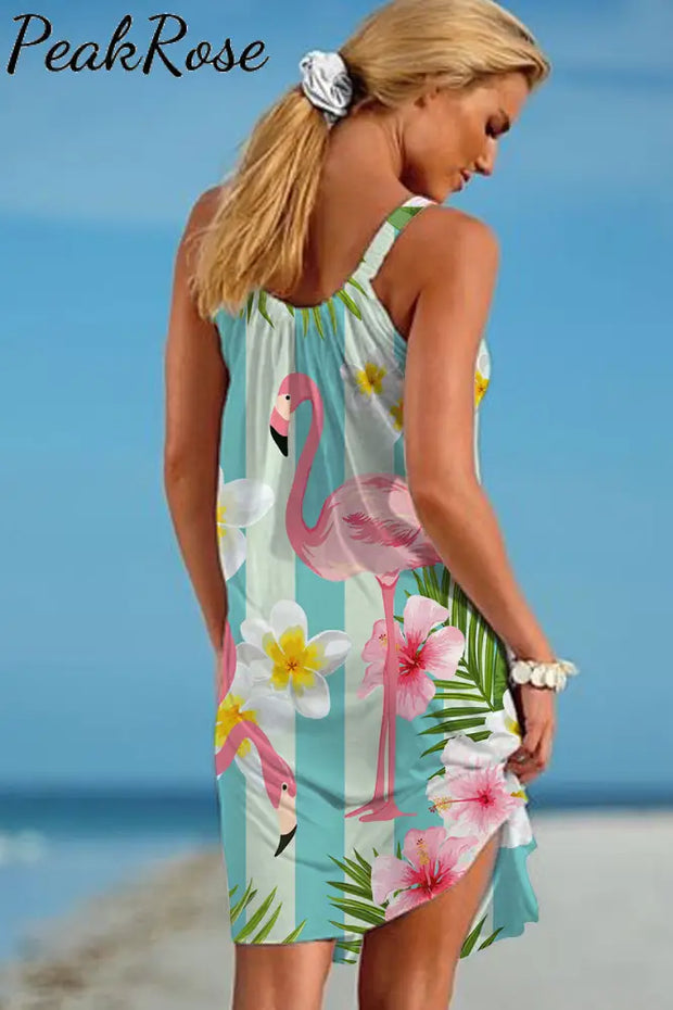 Flamingos Beach Sleeveless Dress