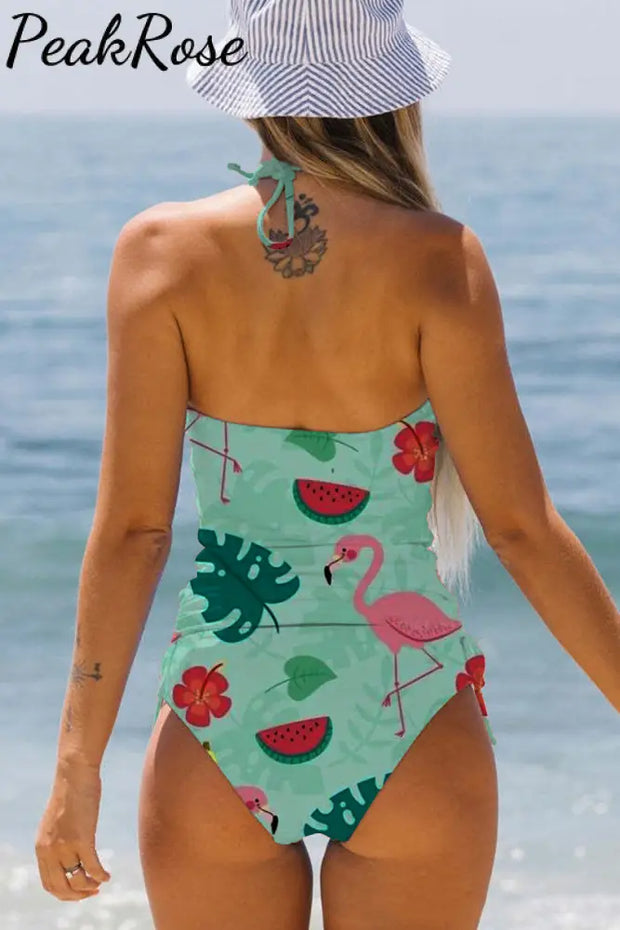 Flamingos Flowers And Plant Pattern Bikini Swimsuit