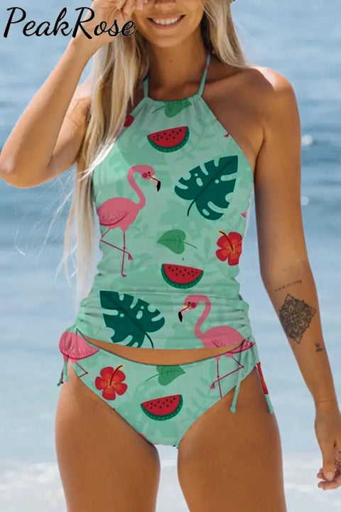 Flamingos Flowers And Plant Pattern Bikini Swimsuit S