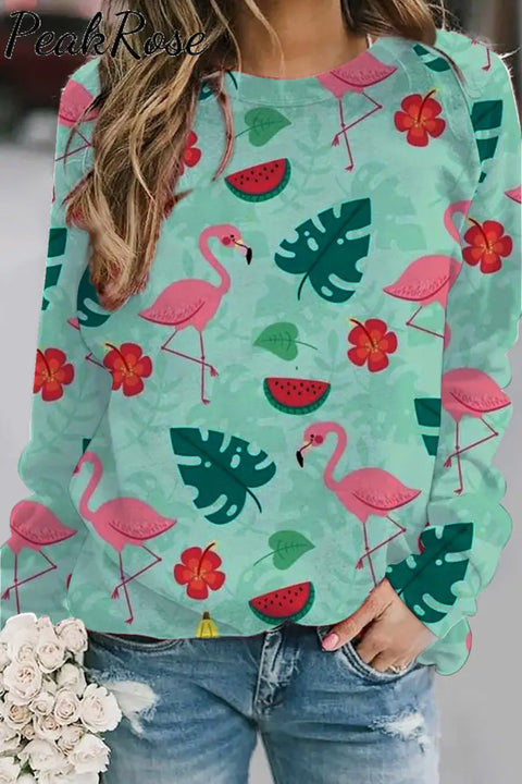 Flamingos Flowers And Plant Pattern Sweatshirt