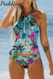 Floral Paintings Halter Swimsuit