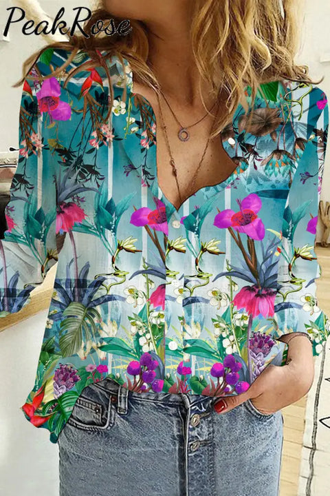 Floral Paintings Long Shirt S / Photo Color Women