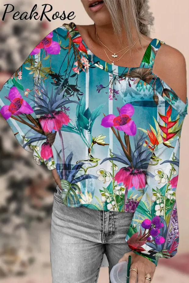 Floral Paintings Off-Shoulder Blouse