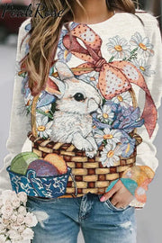 Flower Basket Egg Gift Rabbit Sweatshirt