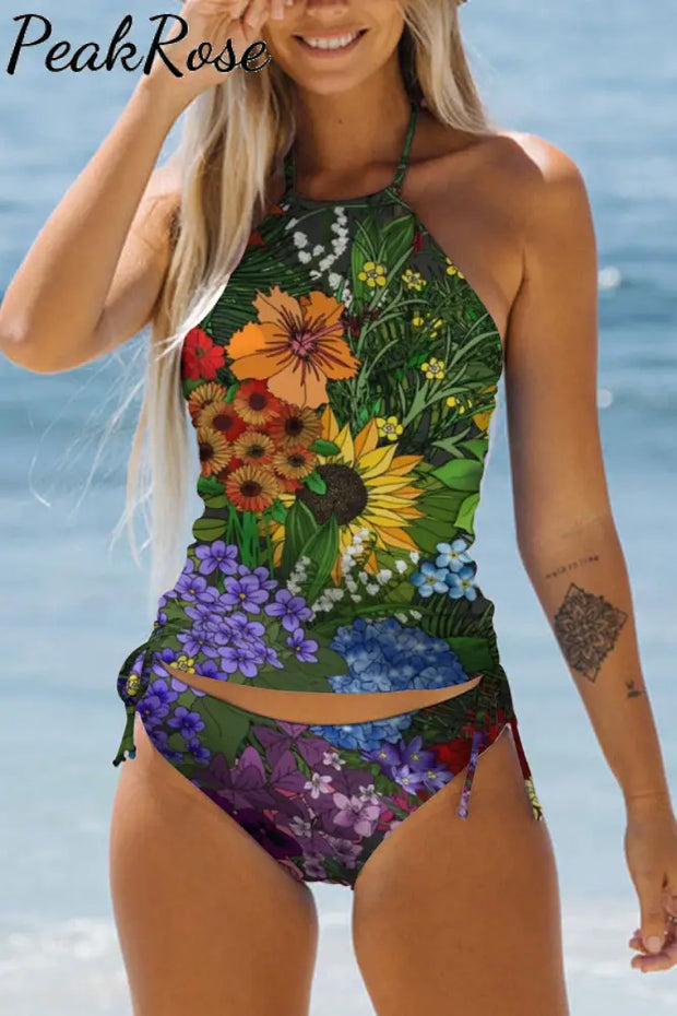 Flower Print Halter Swimsuit