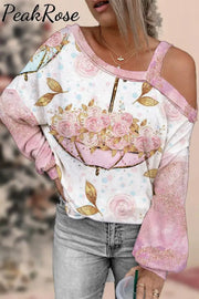 Flower Umbrella Off-Shoulder Blouse