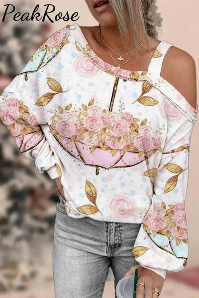 Flower Umbrella Off-Shoulder Blouse S / Pink