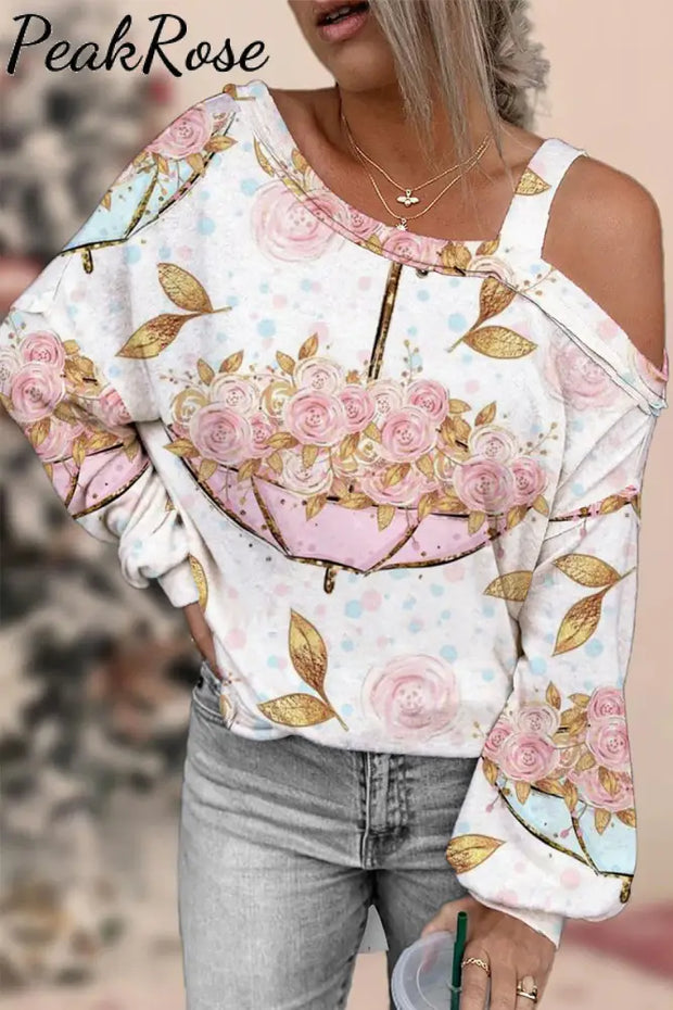 Flower Umbrella Off-Shoulder Blouse S / Pink