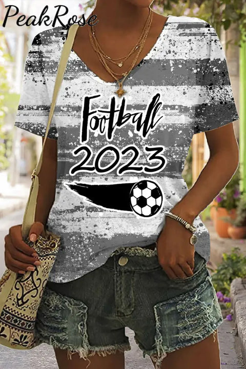 Football 2023 Black & White Ink Painting V-Neck T-Shirt T-Shirt