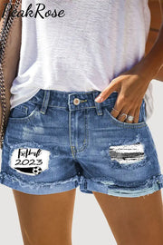 Football 2023 Black & White Ink Ripped Denim Shorts