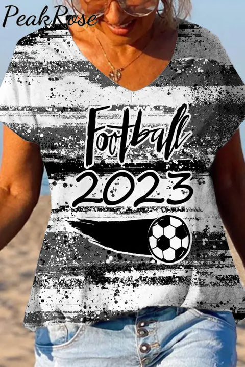 Football 2023 Black & White Ink V Neck T-Shirt T-Shirt