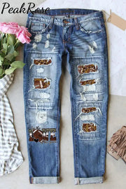 For The Love Of Rugby Football Game Printed Ripped Denim Jeans