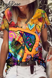 Forever In Love With Dogs Vintage Oil Painting Abstract Cute Style Boat Collar Tee