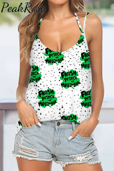 Fresh Prince Of Mullingar Lucky Clover Spot Full Print Camisole Beach Halter Top S / Green Tops