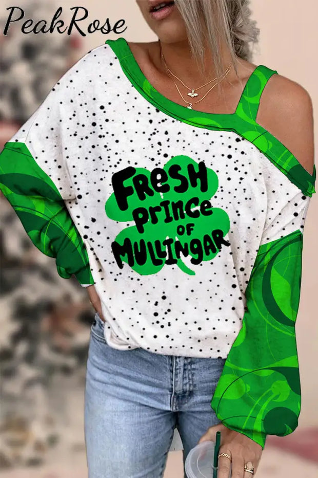 Fresh Prince Of Mullingar Lucky Clover Spot Full Print Off-Shoulder Blouse