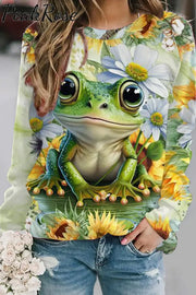 Frog Flower Print Sweatshirt