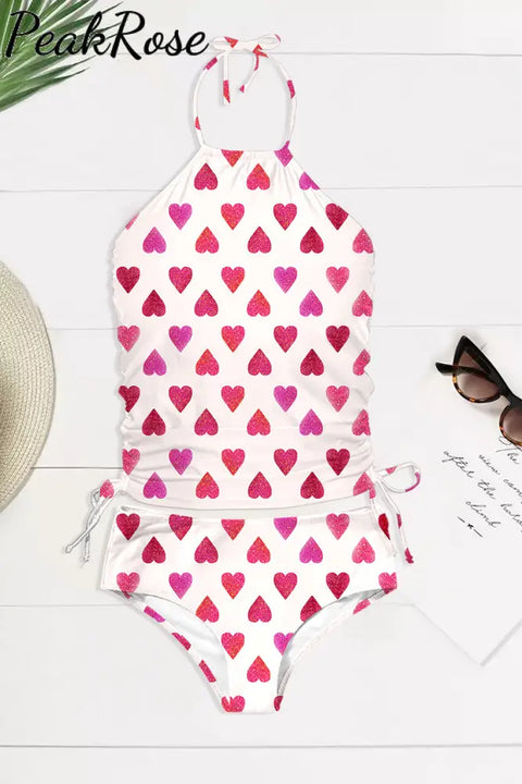 Full Of Pink Love Print Halter Swimsuit