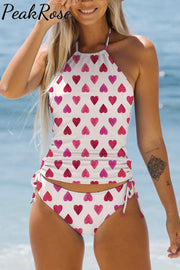 Full of Pink Love Print Halter Swimsuit