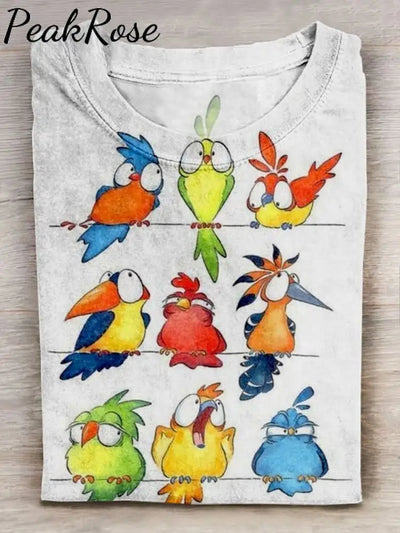 Funny Bird Art Print Casual Short Sleeve T-Shirt As Pic / S Hot Sell