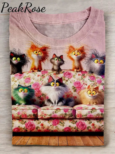 Funny Cat Art Print Casaul Short Sleeve T-Shirt Multicolor / S Hot Sell