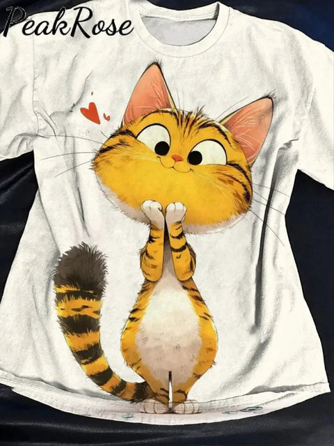 Funny Cat Art Print Casaul Short Sleeve T-Shirt Multicolor / S Hot Sell