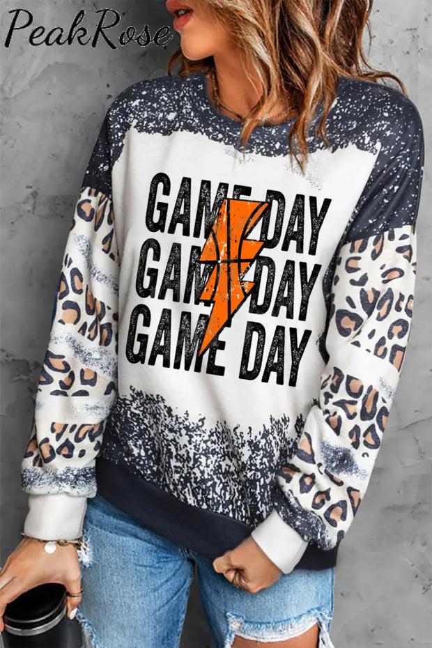 Game Day Basketball Lightning Bolt Bleached Sweatshirt S / Photo Color