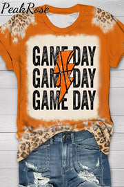 Game Day Basketball Lightning Bolt Print Bleached T-Shirt T-Shirt