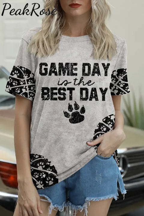 Game Day Is The Best & Pets Paw Basketball Pattern Round Neck Short Sleeve T-Shirt