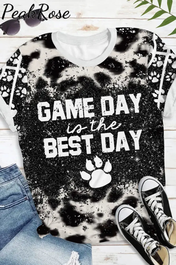 Game Day Is The Best & Pets Paw Basketball Pattern Round Neck Short Sleeve T-Shirt