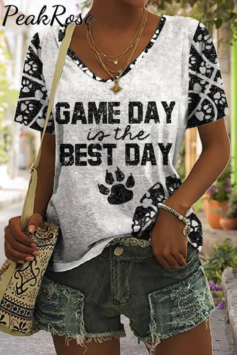 Game Day Is The Best & Pets Paw Basketball Pattern Tie-Dye V Neck T-Shirt T-Shirt